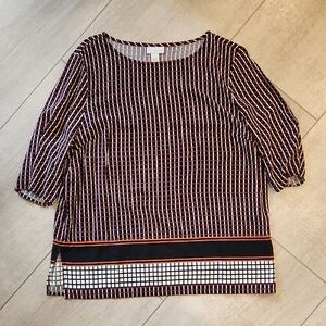 Liz Claiborne Red and Black Patterned Top 3/4 Length Sleeves Womens Sz Large